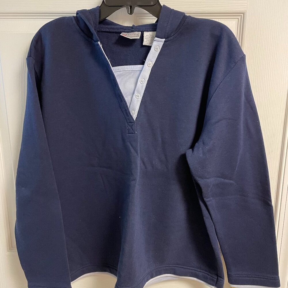 womens Hasting and Smith layered look sweatshirt navy and light blue size large